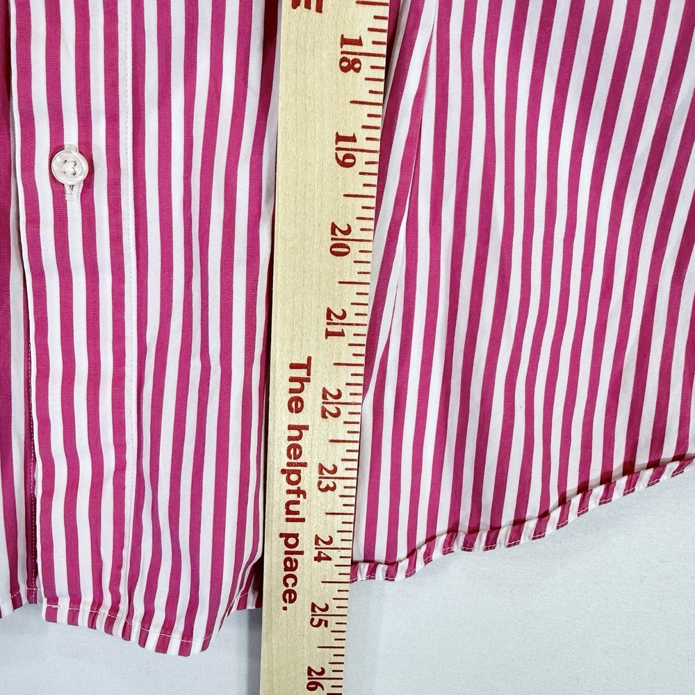 Ralph Lauren Sport Shirt Women 10 Pink White Stripe Elbow Sleeve Pony Preppy EUC - Picture 6 of 9